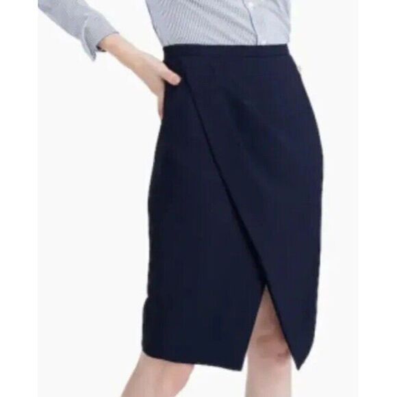 NWT J.Crew Women’s 365 Navy Blue Faux Wrap Pencil Skirt Petite 2